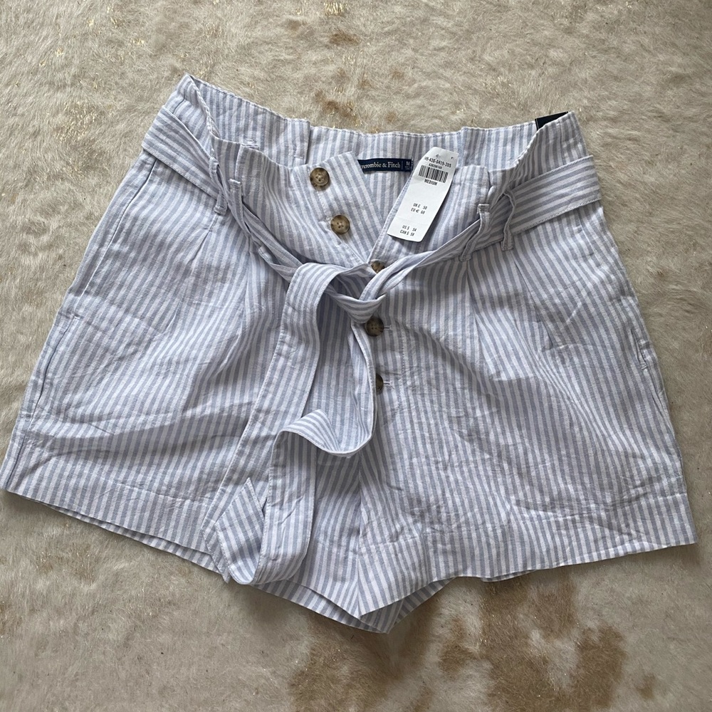NWT Abercrombie paper-bag waist shorts light blue